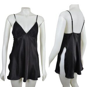 La Senza Slip Dress Nightgown Side Slits Lingerie Black Teddy Size Large